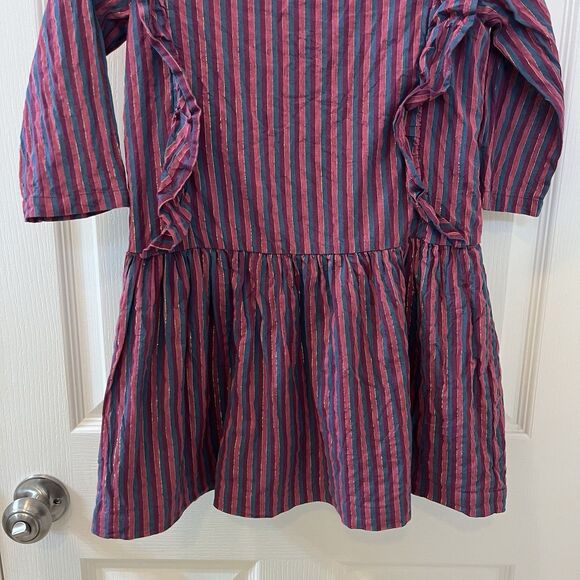 Tea Collection Purple Metallic Stripe Ruffle Dress Girls Size 7 - Picture 10 of 10